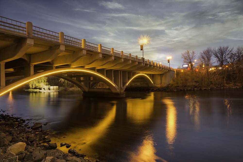 bridge at night Anoka MN Rum River